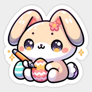 Cute easterbunny painting eggs, kawaii style Sticker